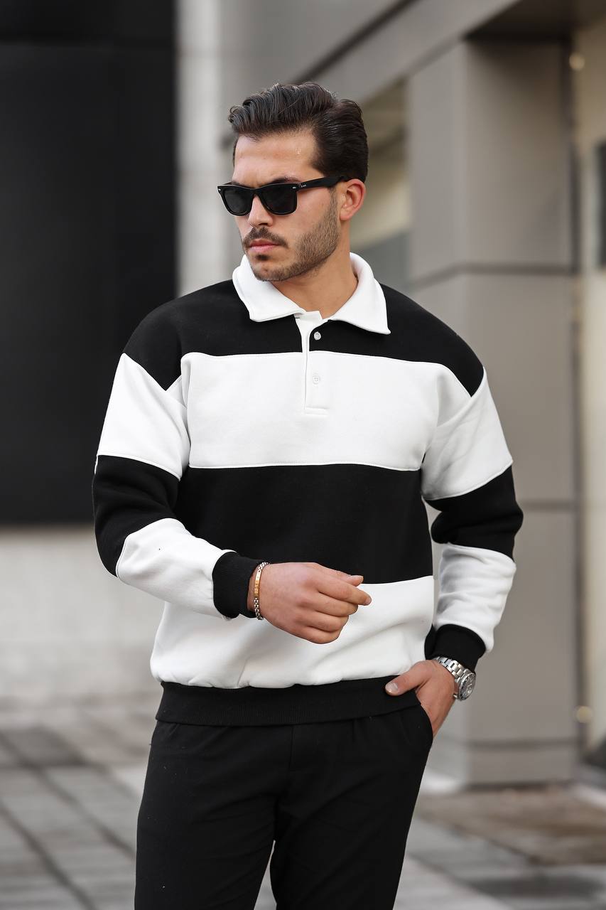 3 İplik Parçalı Polo Yaka Sweat