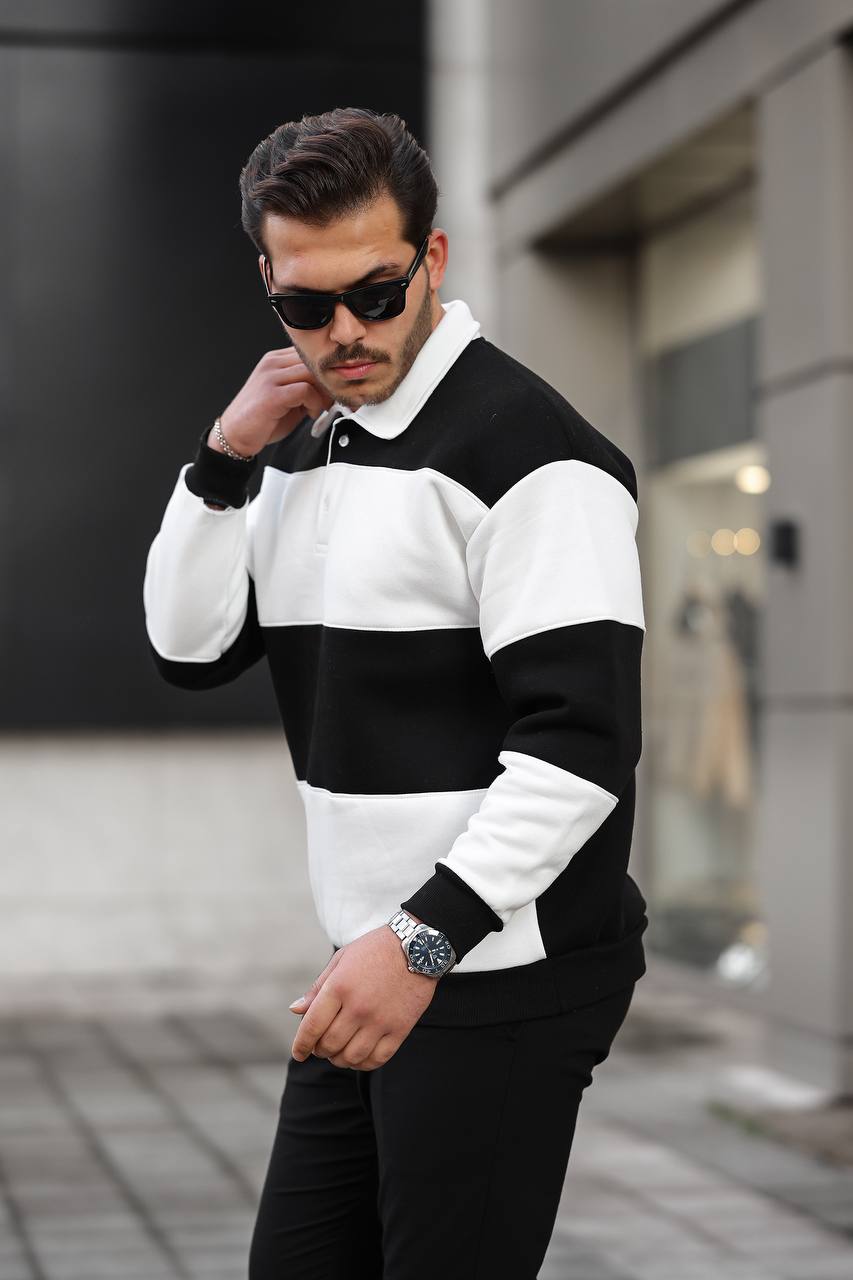 3 İplik Parçalı Polo Yaka Sweat