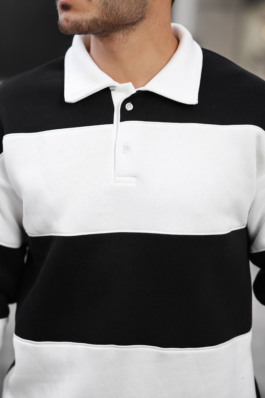 3 İplik Parçalı Polo Yaka Sweat