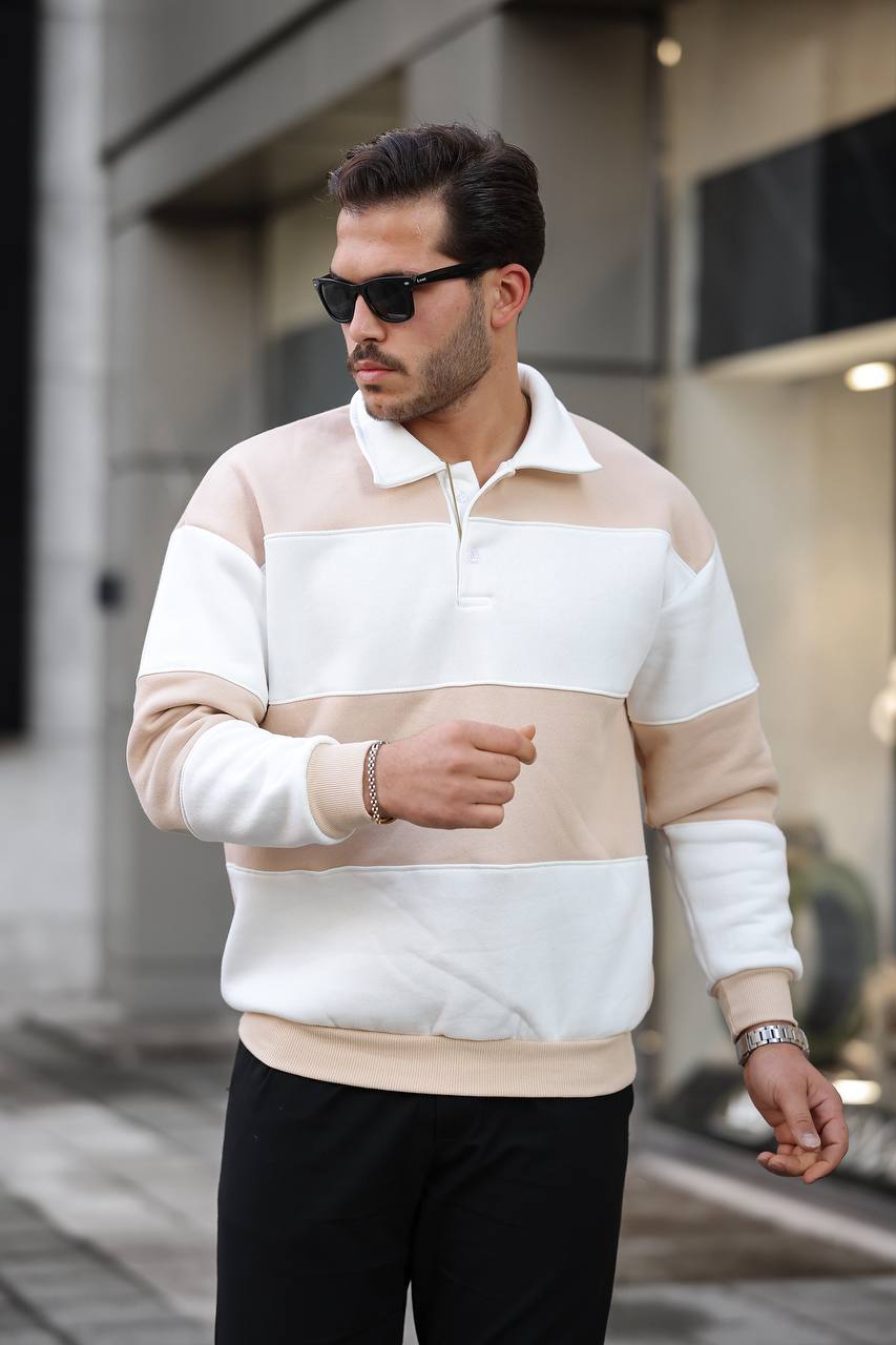 3 İplik Parçalı Polo Yaka Sweat