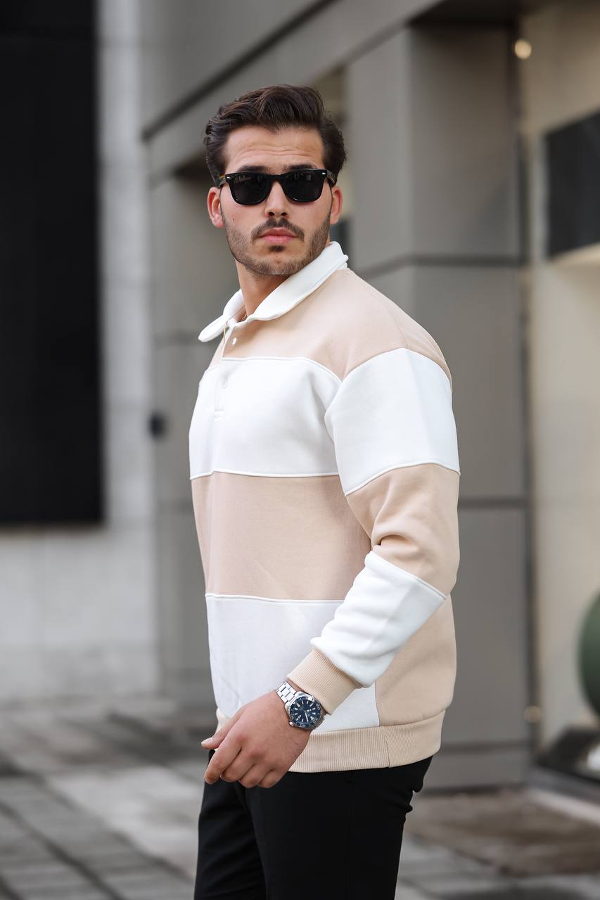3 İplik Parçalı Polo Yaka Sweat