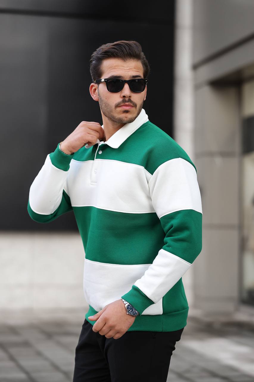 3 İplik Parçalı Polo Yaka Sweat