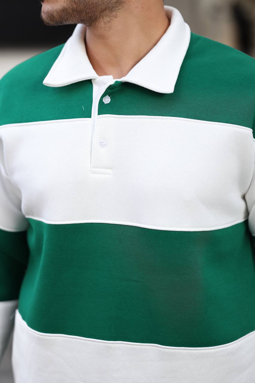 3 İplik Parçalı Polo Yaka Sweat
