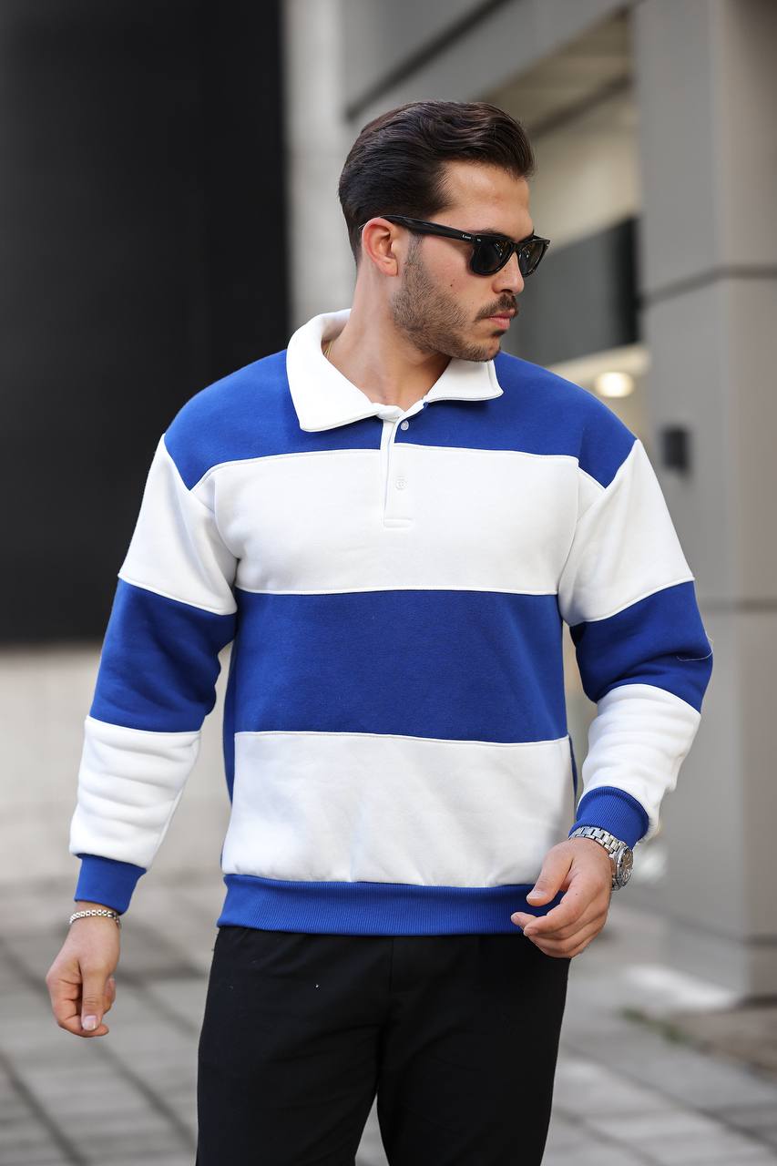 3 İplik Parçalı Polo Yaka Sweat