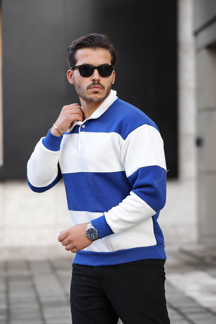 3 İplik Parçalı Polo Yaka Sweat