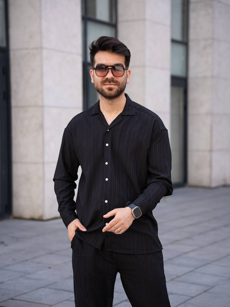 Hasır Desen Uzun Kol Gömlek