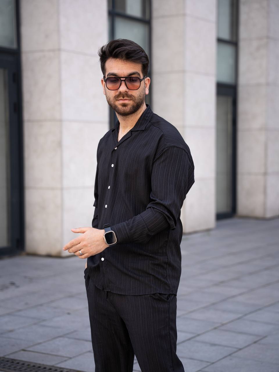 Hasır Desen Uzun Kol Gömlek