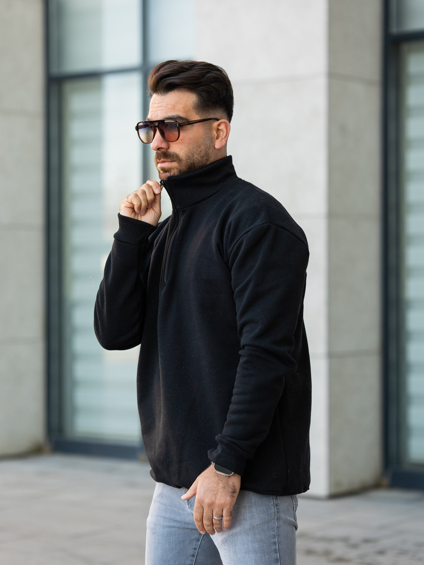 3 İplik Fermuarlı Bato Yaka Sweatshirt