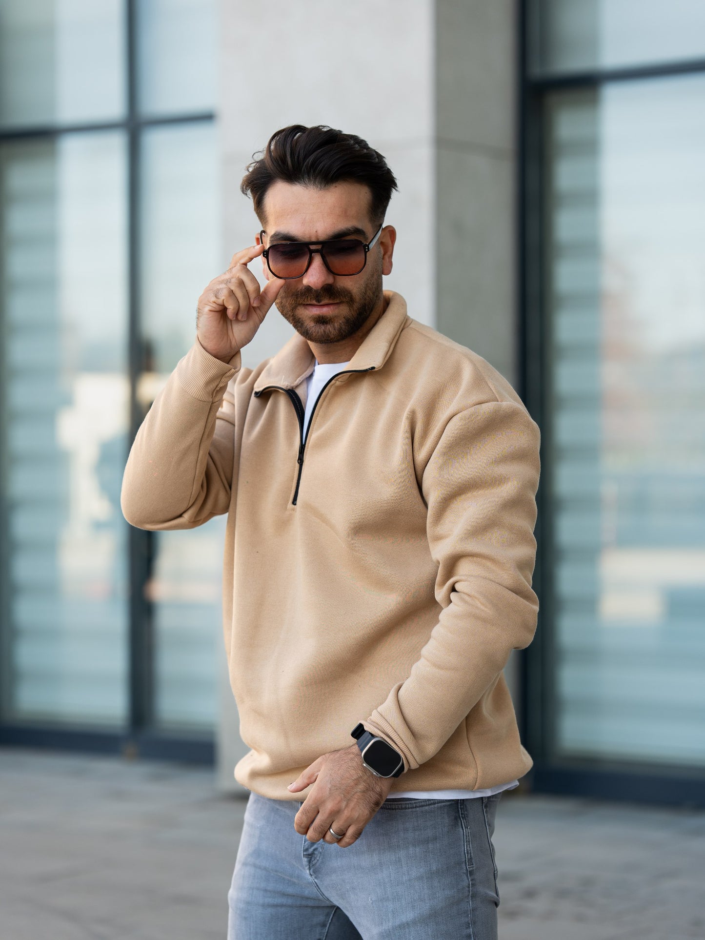3 İplik Fermuarlı Bato Yaka Sweatshirt