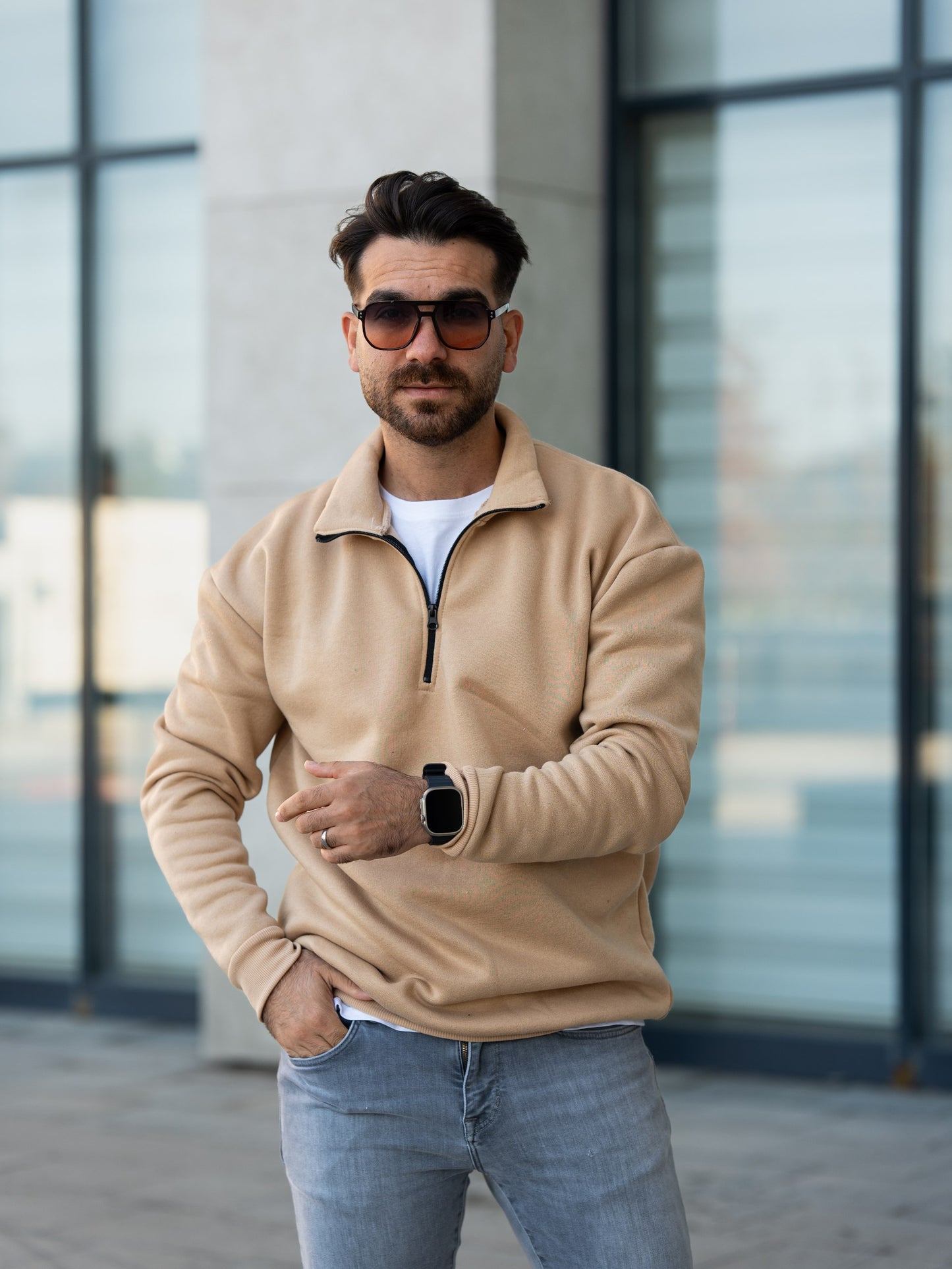 3 İplik Fermuarlı Bato Yaka Sweatshirt