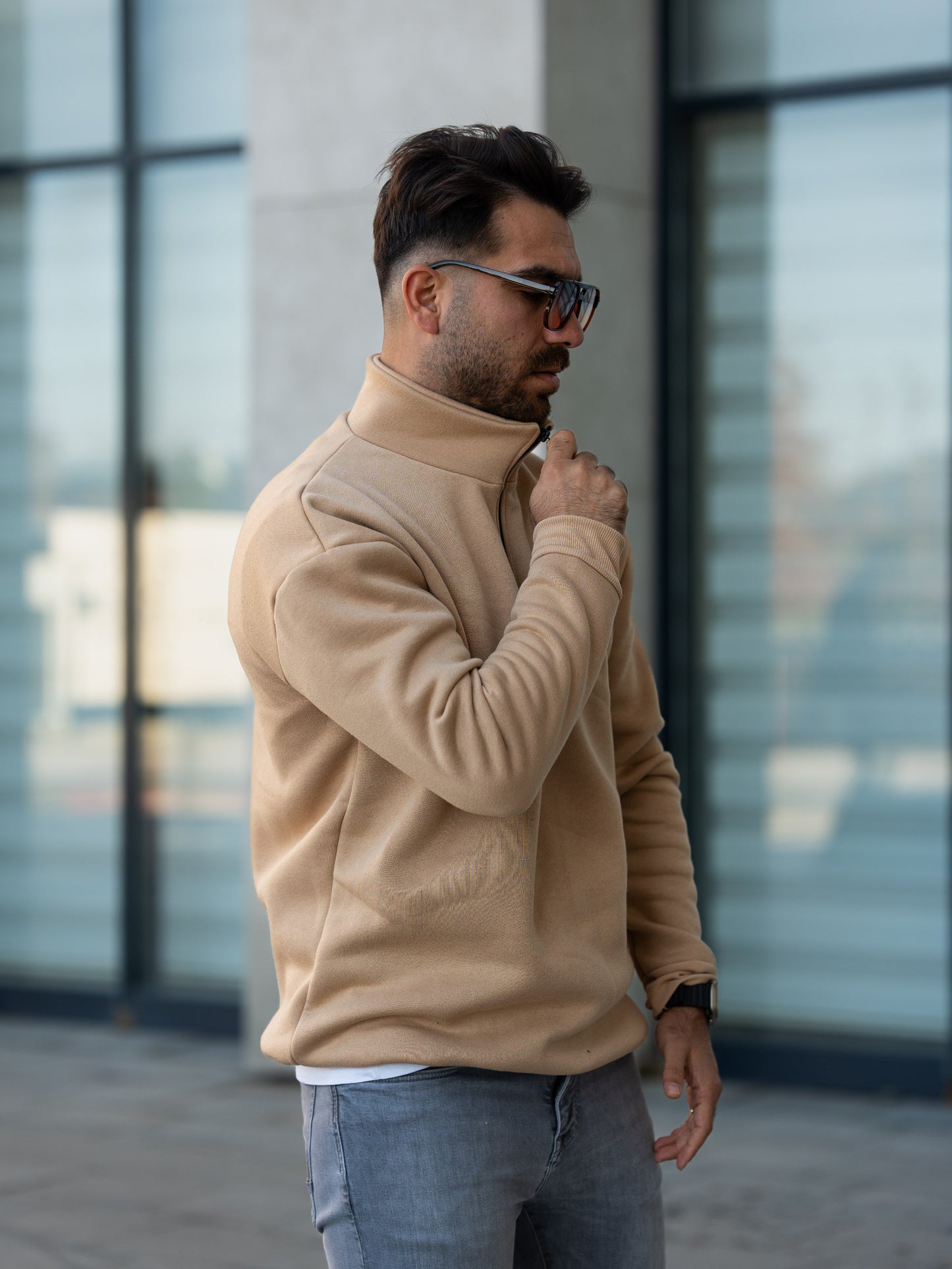 3 İplik Fermuarlı Bato Yaka Sweatshirt