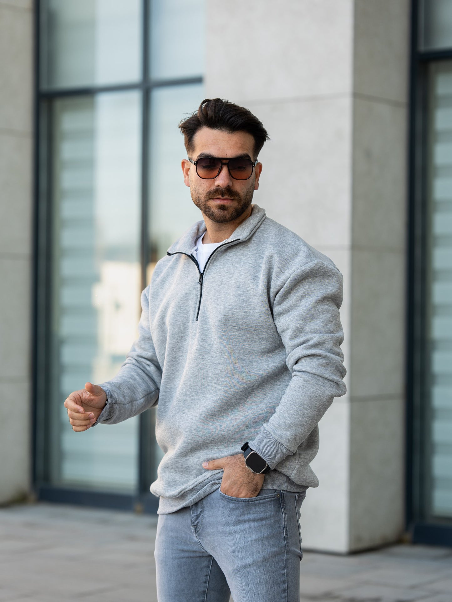 3 İplik Fermuarlı Bato Yaka Sweatshirt