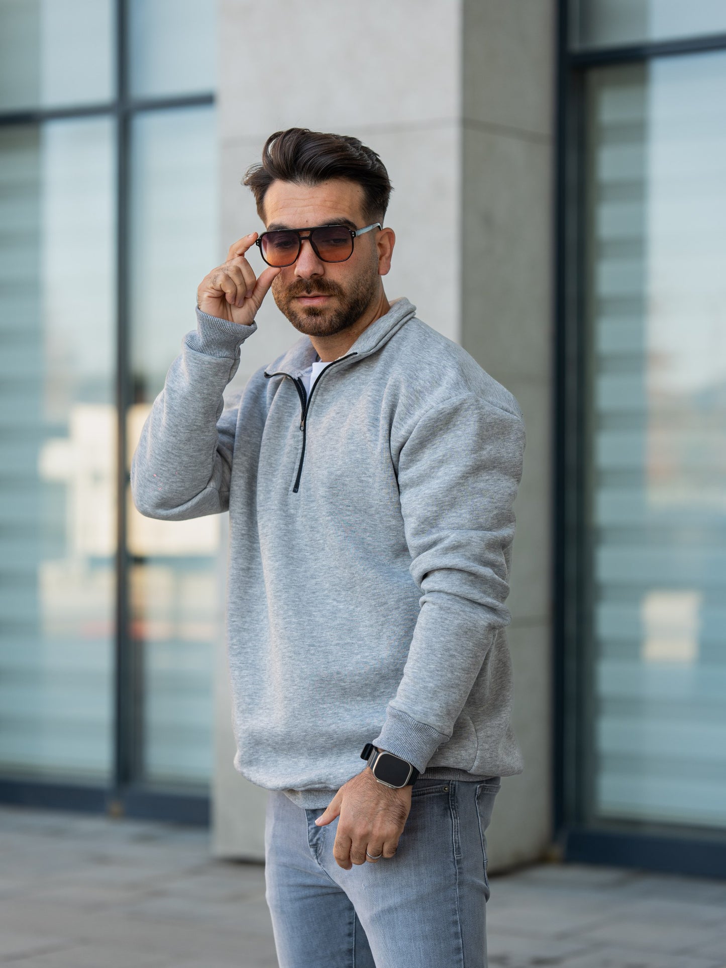 3 İplik Fermuarlı Bato Yaka Sweatshirt