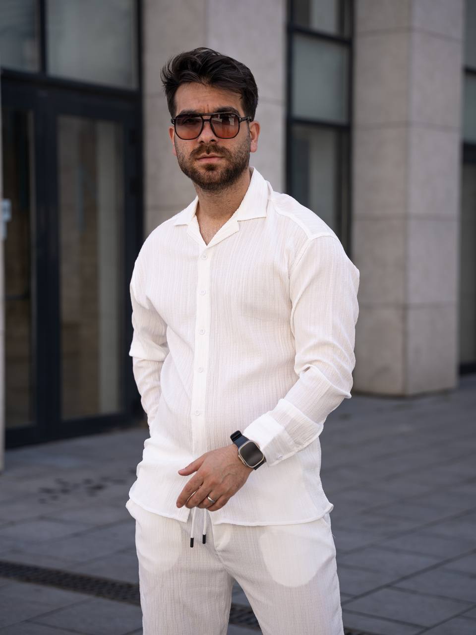 Hasır Desen Uzun Kol Gömlek