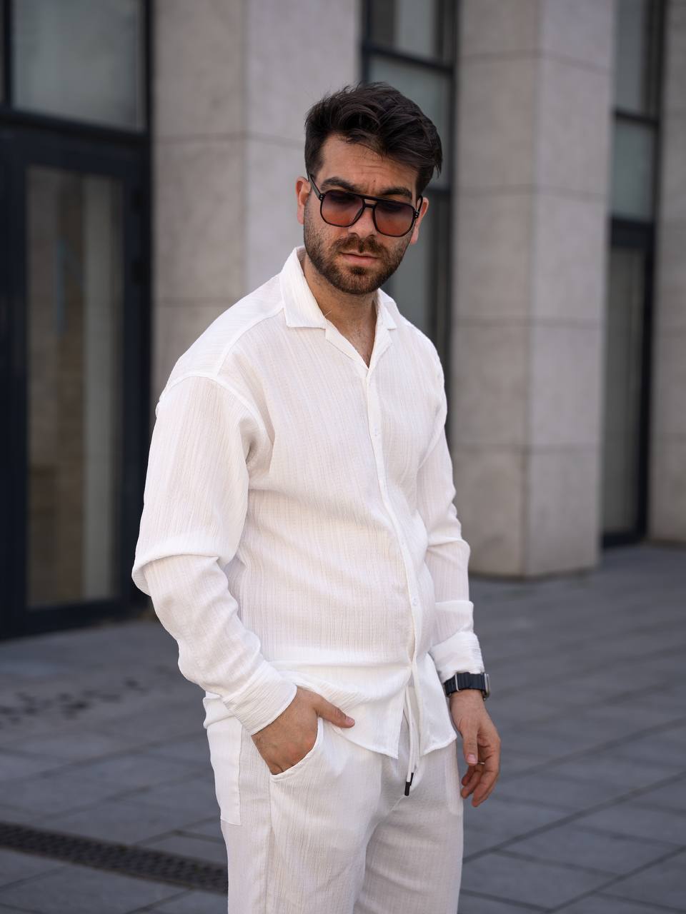 Hasır Desen Uzun Kol Gömlek