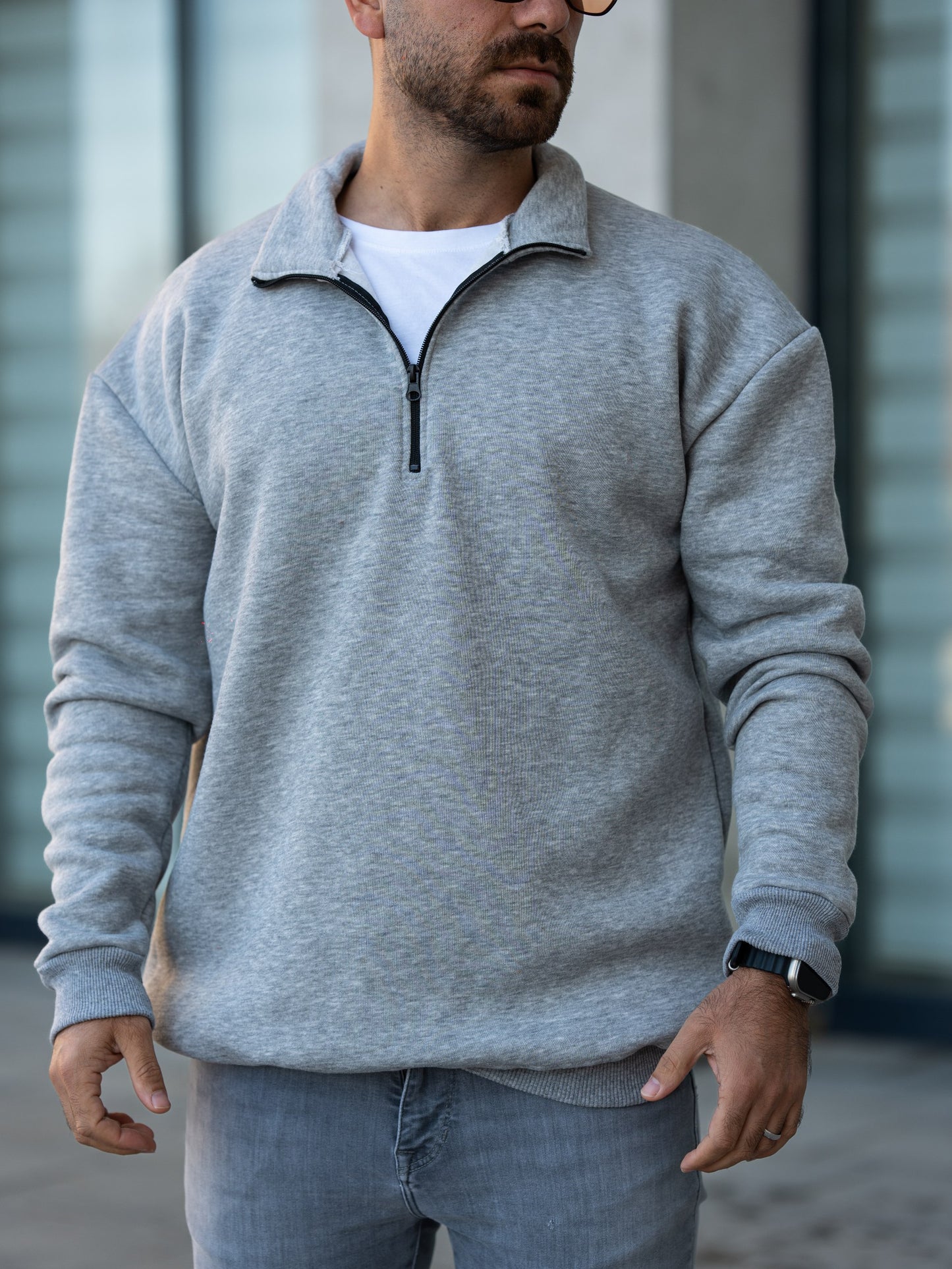 3 İplik Fermuarlı Bato Yaka Sweatshirt
