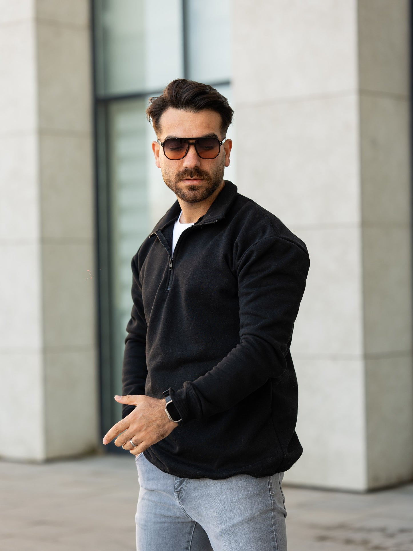 3 İplik Fermuarlı Bato Yaka Sweatshirt