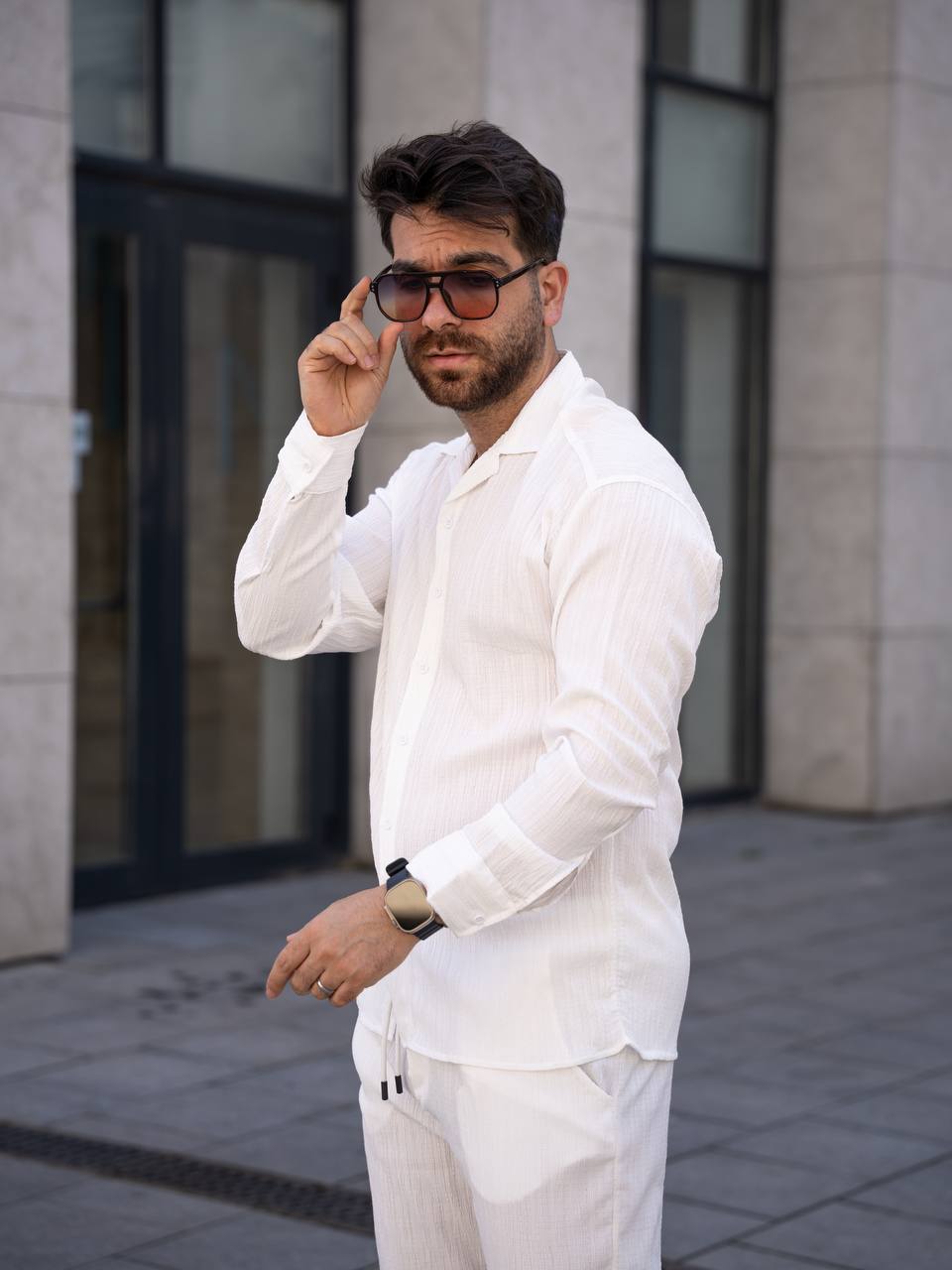 Hasır Desen Uzun Kol Gömlek