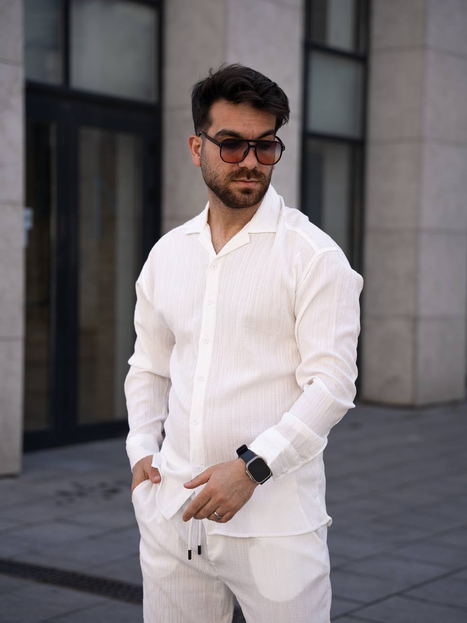 Hasır Desen Uzun Kol Gömlek