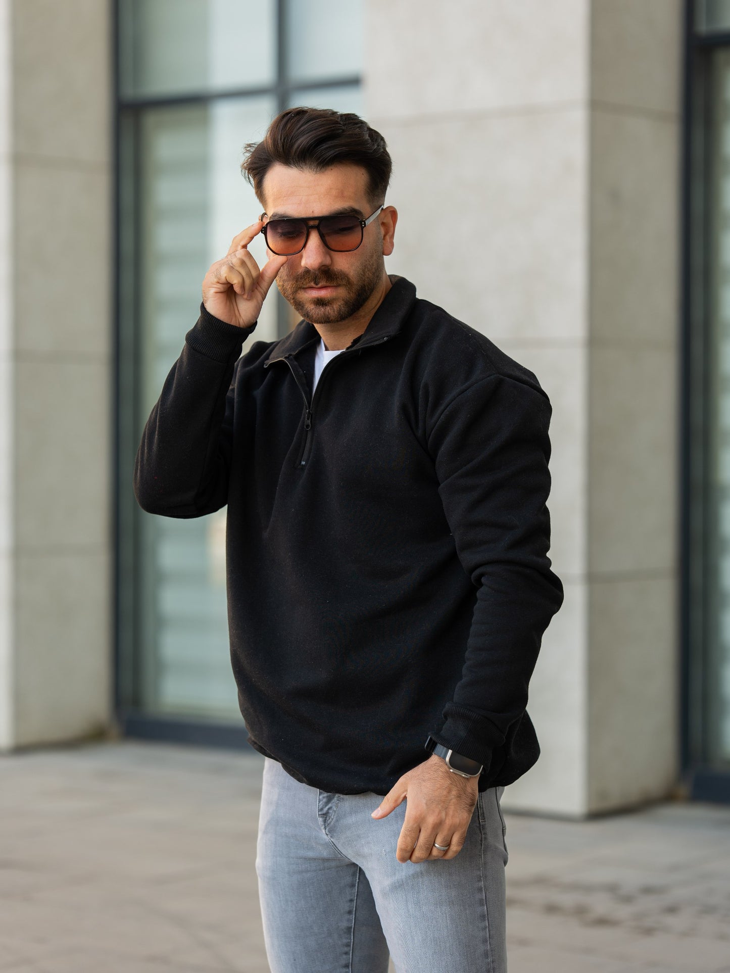 3 İplik Fermuarlı Bato Yaka Sweatshirt
