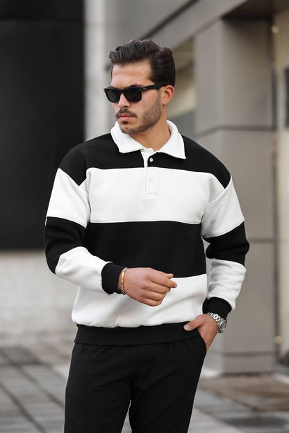 3 İplik Parçalı Polo Yaka Sweat