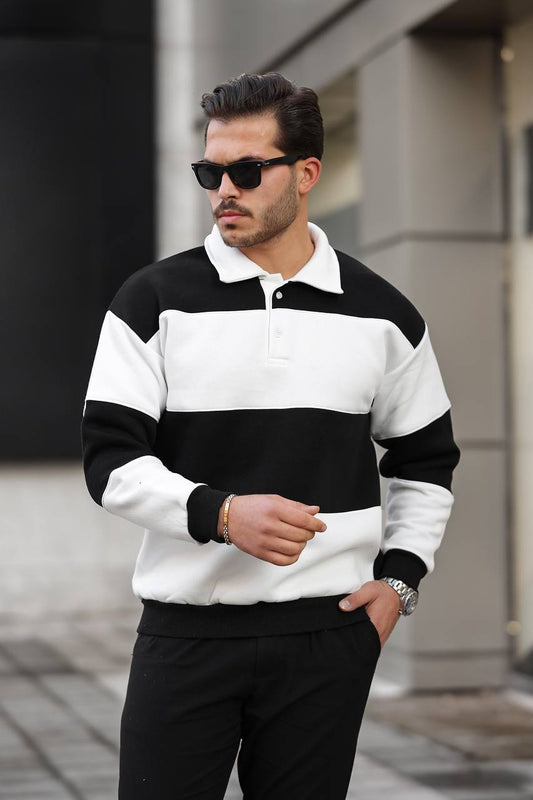 3 İplik Parçalı Polo Yaka Sweat