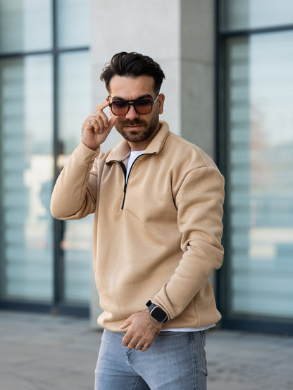 3 İplik Fermuarlı Bato Yaka Sweatshirt