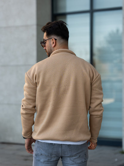 3 İplik Fermuarlı Bato Yaka Sweatshirt