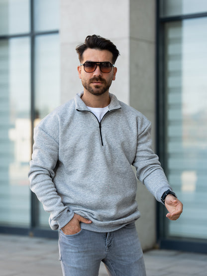 3 İplik Fermuarlı Bato Yaka Sweatshirt