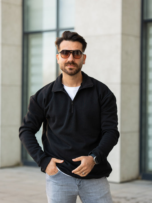 3 İplik Fermuarlı Bato Yaka Sweatshirt