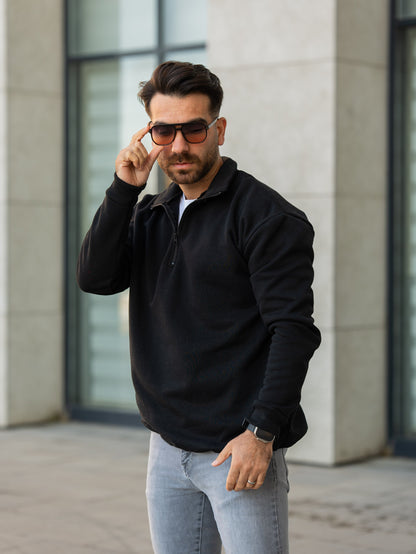 3 İplik Fermuarlı Bato Yaka Sweatshirt